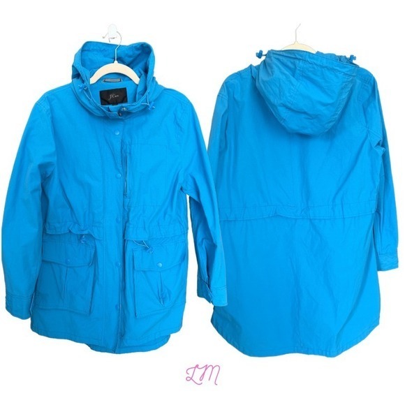 J. Crew Perfect Anorak Jacket Hooded Utility Raincoat Lightweight Blue Small‎ - Picture 1 of 11